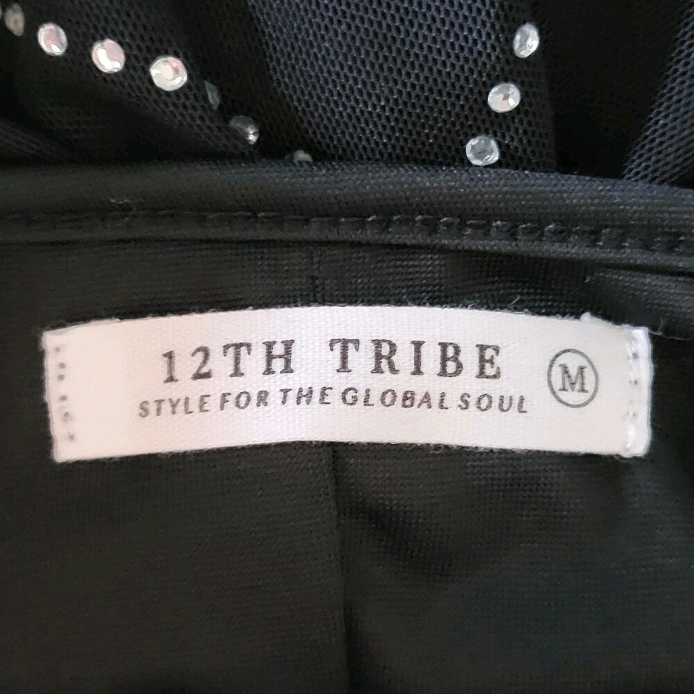 12th Tribe Shake It Black Rhinestone Mesh Mini Dress | Size M, EUC - Picture 3 of 10